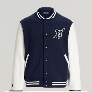 Polo by Ralph Lauren Men's Blue and White Varsity Jacket